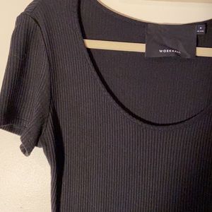 WORKHALL - Ribbed Black MIDI Dress